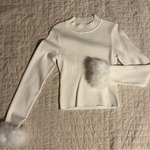 NWOT Alter’d State White Ribbed Sweater with Faux Fur Cuffs